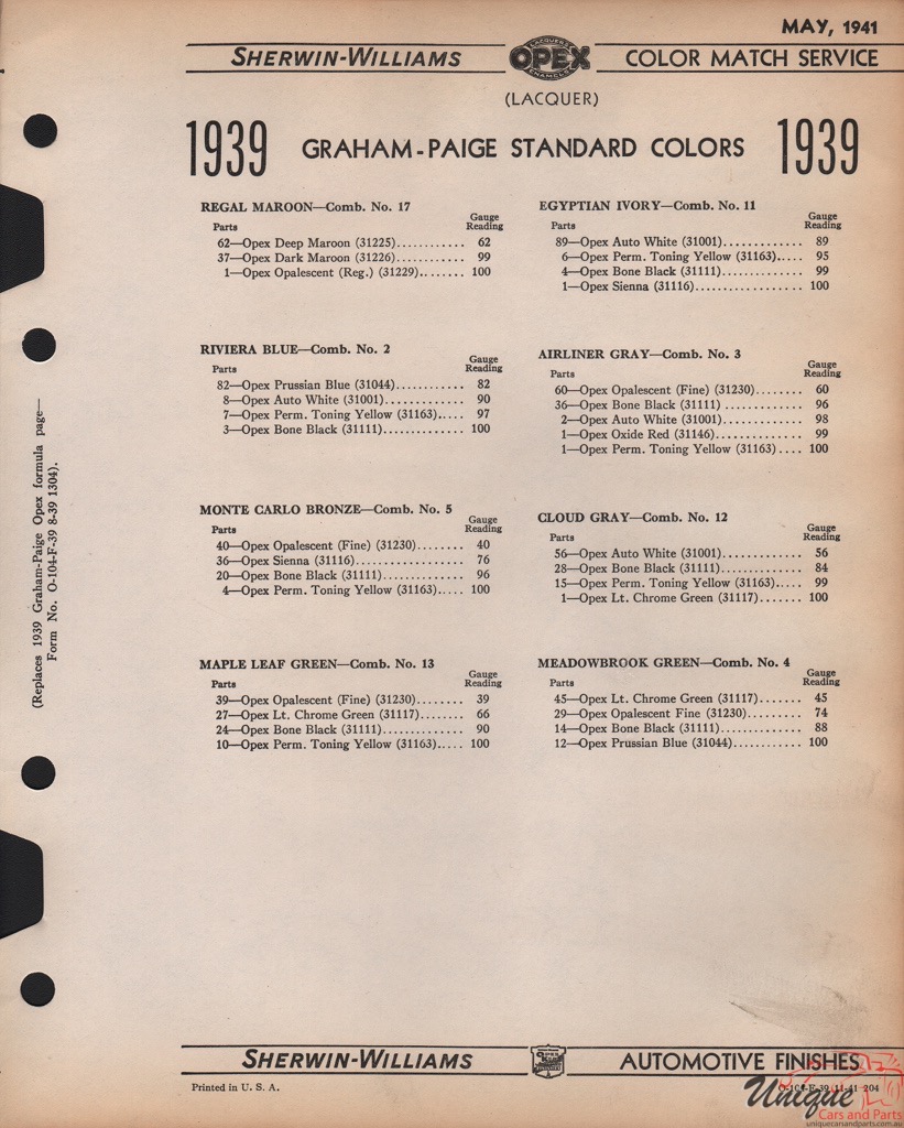 1939 Graham Paint Charts Williams 2